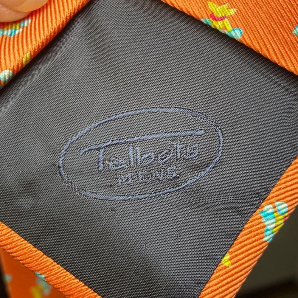 Talbots Handmade Silk Novelty Print Necktie Orange USA Men's 3.75